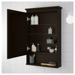 Фото2.Зеркальный шкаф с 1 дверцей, морилка черно-коричневый HEMNES IKEA 302.176.73